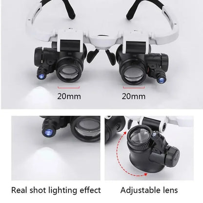 2XLED Watch Jeweler Repair Magnifier Head-Mounted Headband Adjustable